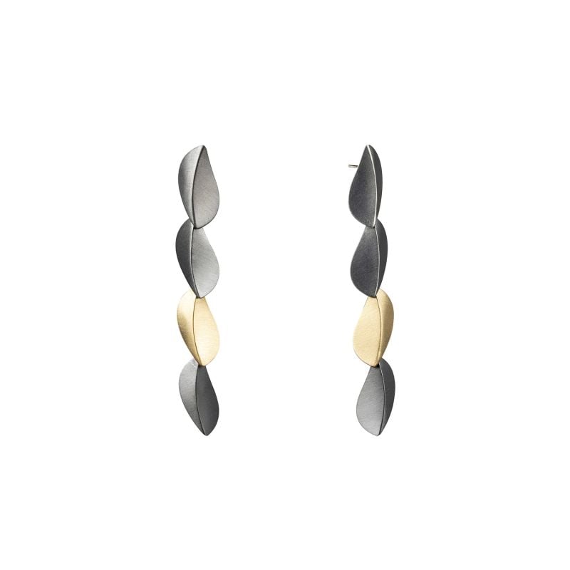 MAJORAL YELLOW GOLD EARRINGS WITH SILVER CRETE