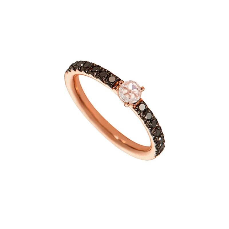 CERVERA BARCELONA ANILLO DE ORO ROSA CON DIAMANTES NEGROS Y UN DIAMANTE BLANCO