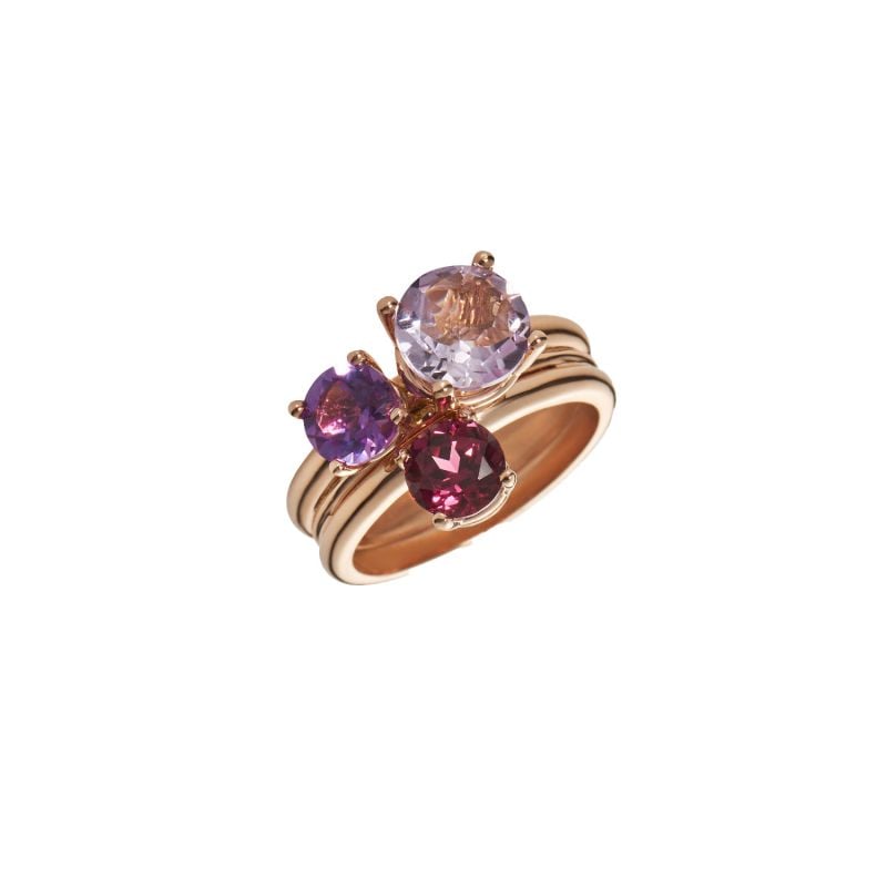 CERVERA BARCELONA ROSE GOLD RING WITH AMETHYSTS AND RHODOLITE TOI ET MOI