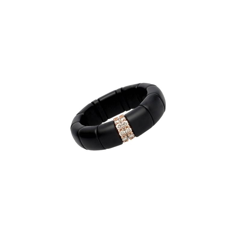 QUERA BAGUE EN OR ROSE ET CERAMIQUE NOIRE AVEC DIAMANTS BRUNS