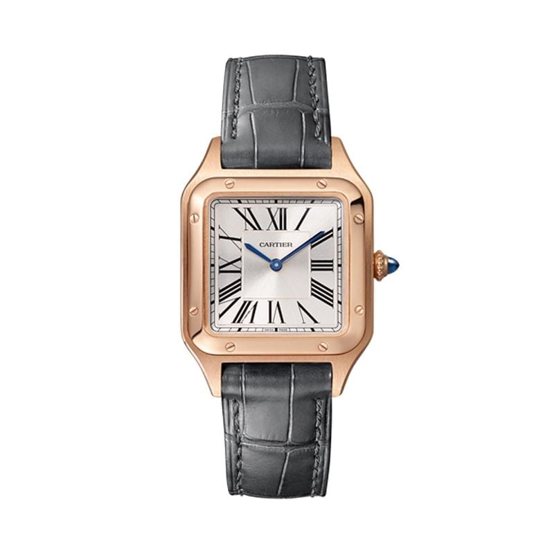 CARTIER WATCH SANTOS-DUMONT SMALL MODEL, ROSE GOLD, LEATHER