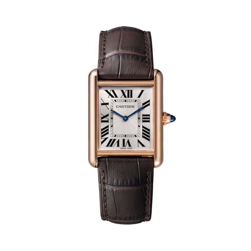 CARTIER WATCH TANK LOUIS CARTIER LARGE MODEL, PINK GOLD, LEATHER