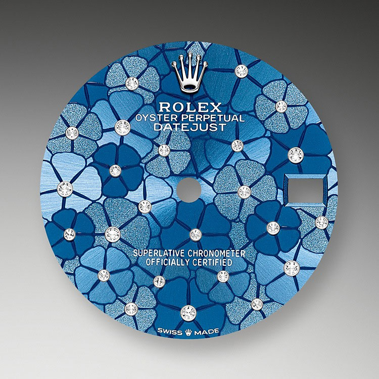 Azzurro blue, floral motif set with diamonds Rolex Datejust 31 at Quera