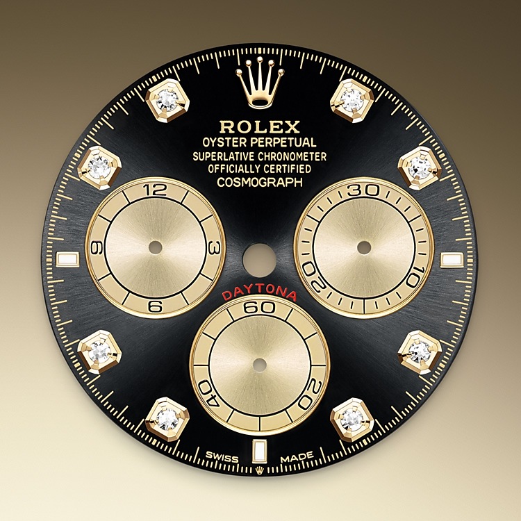  Esfera Negro vivo y dorada engastada de diamantes Rolex Cosmograph Daytona oro amarillo en Quera