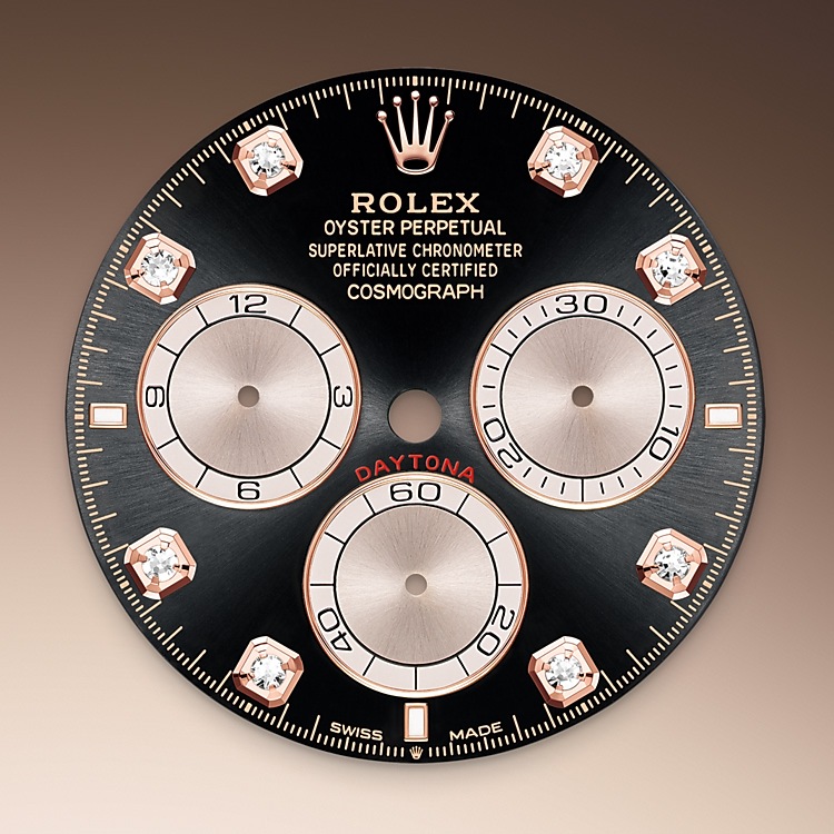 Esfera Negro vivo y Sundust engastada de diamantes Rolex Cosmograph Daytona oro Everose de 18 quilates en Quera