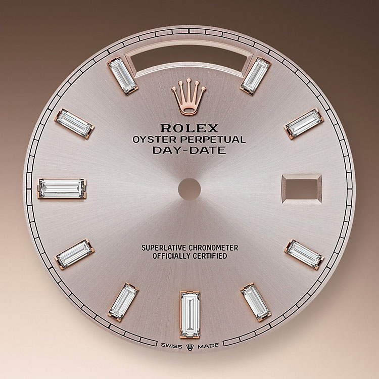 Sundust dial Rolex Day-Date 40 Everose gold, diamonds and sundust dial set with diamonds in Quera