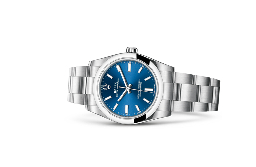  Rolex Oyster Perpetual 34 Oystersteel and vivid blue dial in Quera 