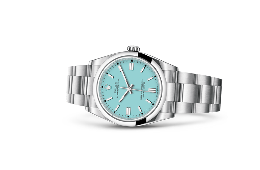 Rolex Oyster Perpetual 36 Oystersteel and Turquoise blue dial in Quera 