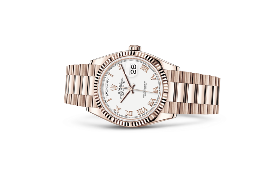 Rolex Day-Date 36 Everose gold and White dial in Quera 