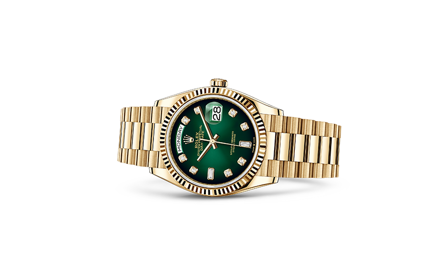  Rolex Day-Date 36 yellow gold and Green ombré set with diamonds in Quera 