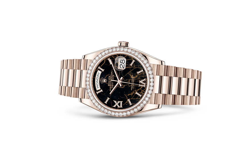 Rolex Day-Date 36 Everose gold, diamonds and Eisenkiesel dial set with diamonds in Quera 