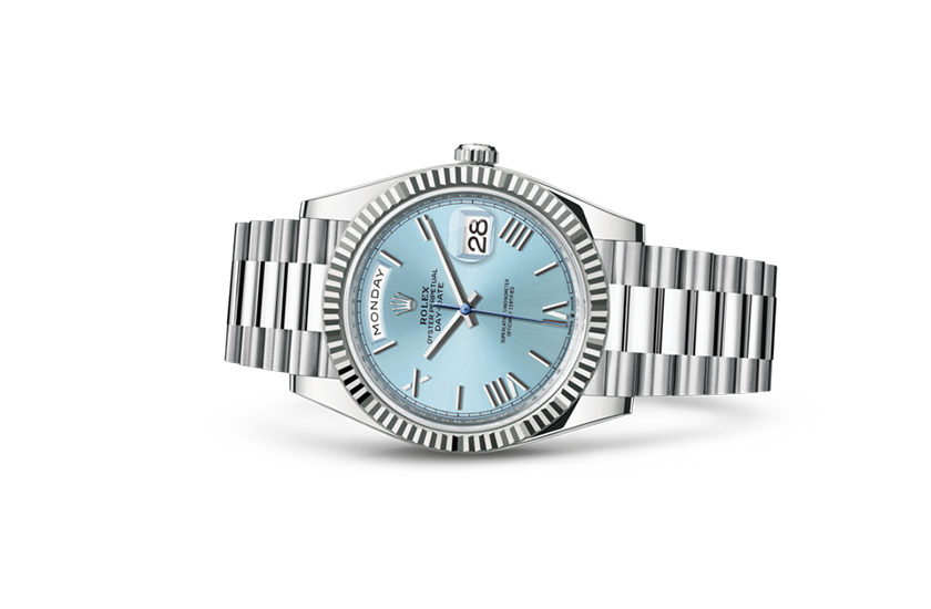  Rolex Day-Date 40 Platinum y Ice blue dial in Quera 