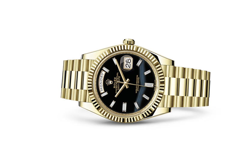  Rolex Day-Date 40 yellow gold and Onyx dial set with diamonds in Quera 