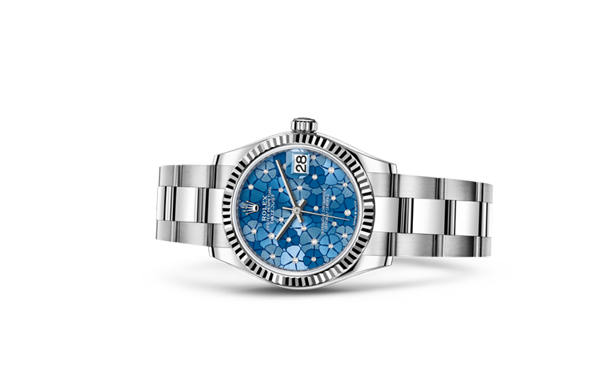 Foto Rolex Watch Datejust 31 Azzurro blue, floral motif set with diamonds Quera in Girona and Alicante