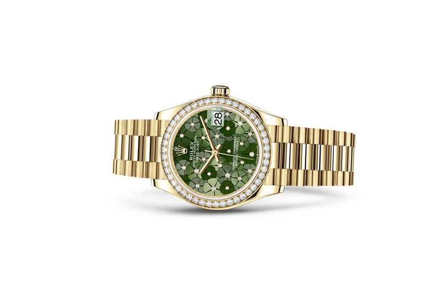 Rolex Watch Datejust 31  yellow gold, diamonds and Olive green, floral motif set with diamonds  Quera in Girona and Alicante