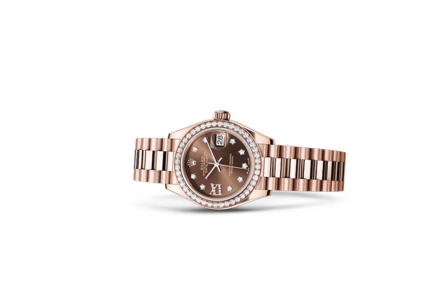 Rolex Watch Lady-Datejust Everose gold and diamonds with Chocolate dial set with diamonds at Quera