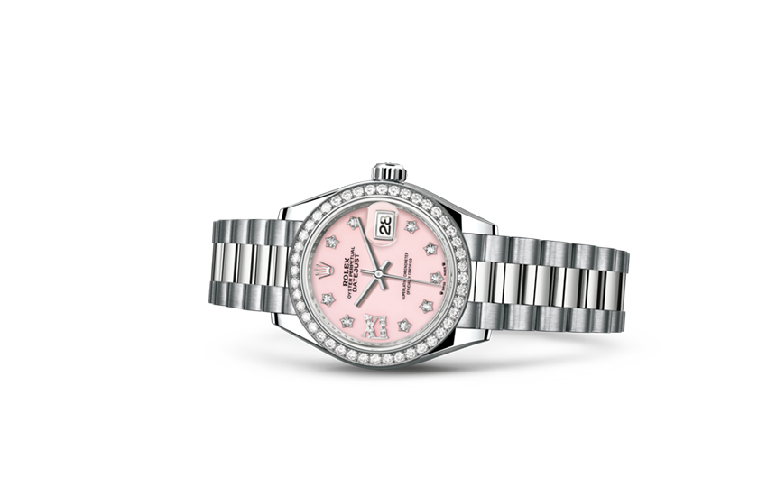 Reloj Rolex Lady-Datejust de oro blanco, diamantes y esfera de ópalo rosa engastada de diamantes en Quera
