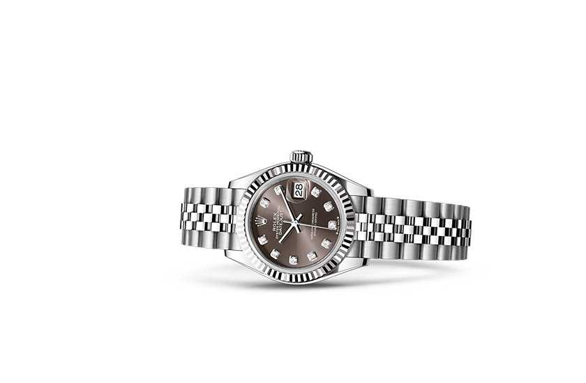 Rolex Watch Lady-Datejust Oystersteel and white gold, and «Dark grey» dial set with diamonds in Quera