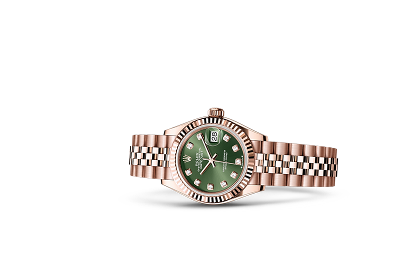 Rolex Watch Lady-Datejust Everose gold, y Olive Green Dial set with diamonds in Quera