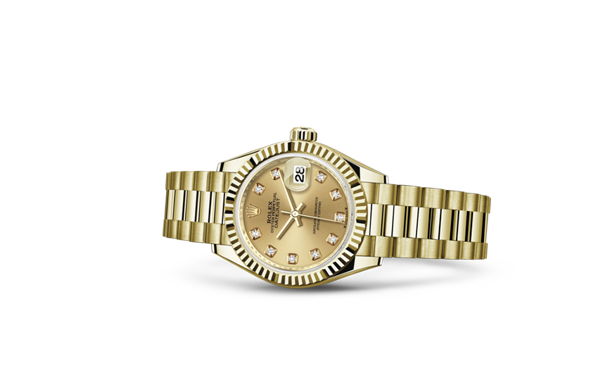 Rolex Watch Lady-Datejust yellow gold and Champagne-colour dial set with diamonds in Quera 