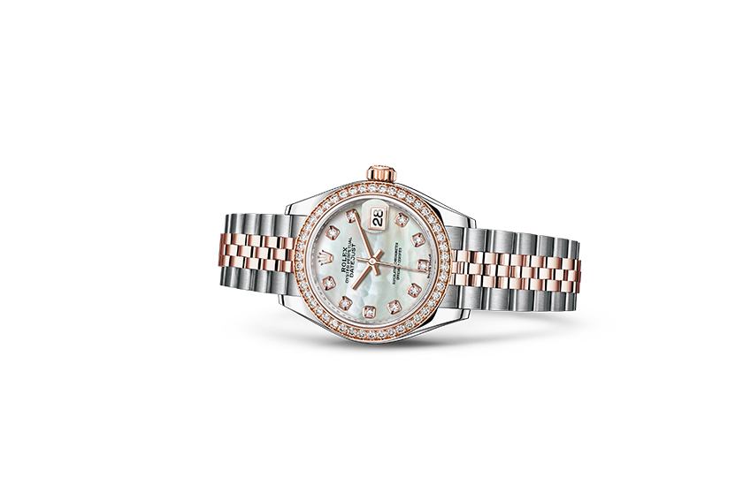 Rolex Watch Lady-Datejust Oystersteel, Everose gold and diamonds, and Mother of pearl dial set with diamonds in Quera