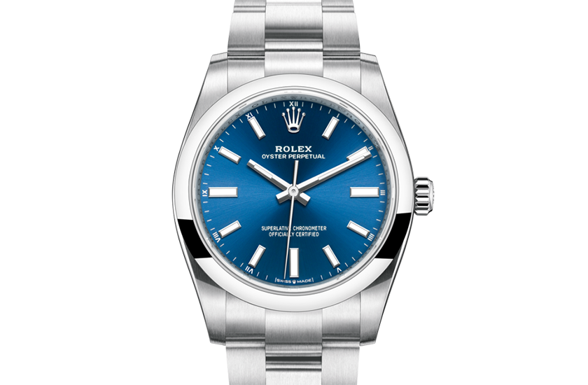 Rolex Oyster Perpetual 34 Oystersteel and vivid blue dial in Quera 