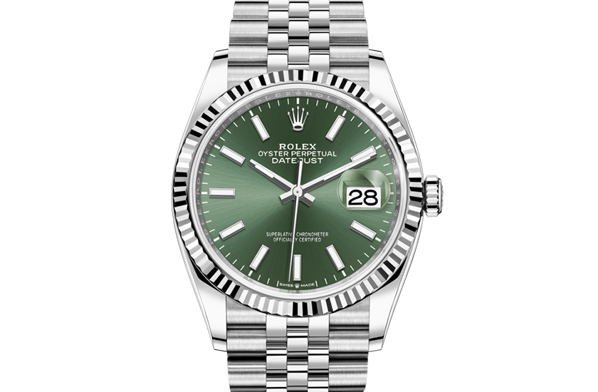 Rolex Watch Datejust 36 Oystersteel, white gold and Mint green dial at Quera in Girona and Alicante