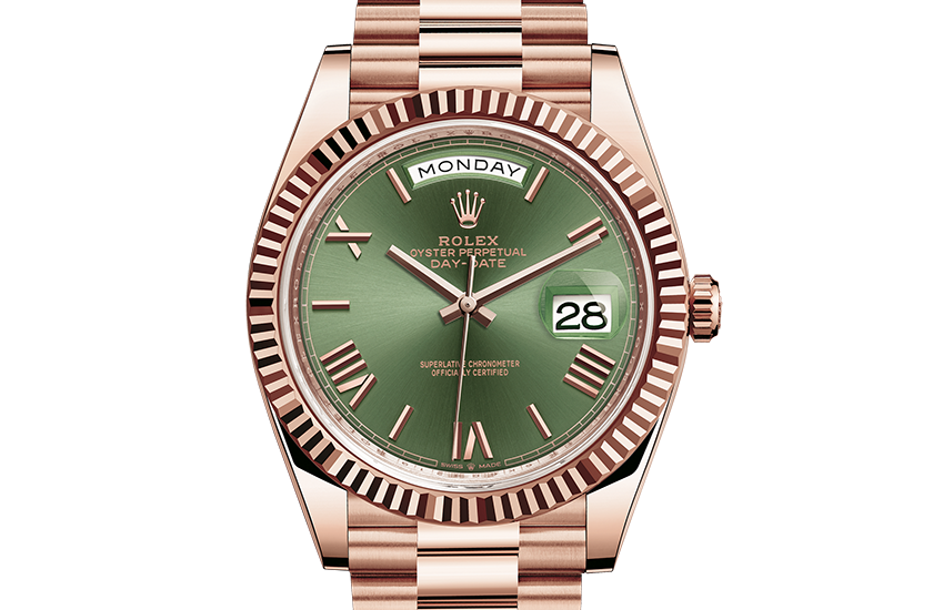 Rolex Day-Date 40 Everose gold and Olive Green Dial in Quera 