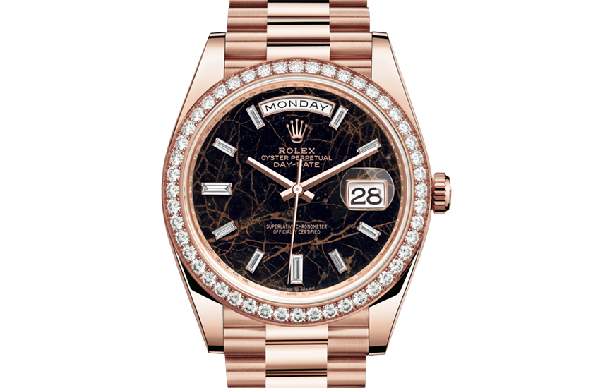 Rolex Day-Date 40 Everose gold, diamonds and Eisenkiesel dial set with diamonds in Quera 