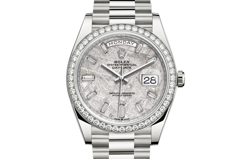  Rolex Day-Date 40 white gold and diamonds with Meteorite dial set with diamonds in Quera 