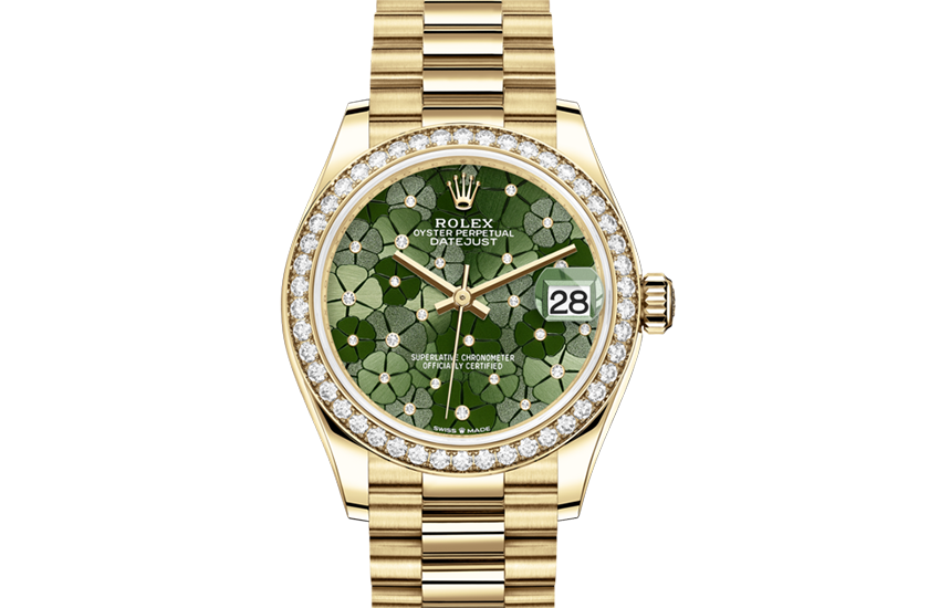 Rolex Watch Datejust 31 yellow gold, diamonds and Olive green, floral motif set with diamonds  de Quera 