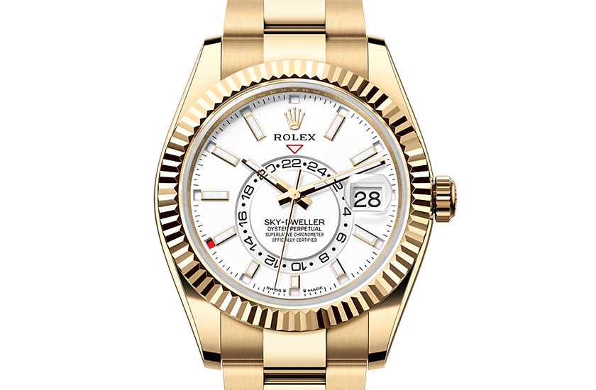 Rolex Sky-Dweller de oro blanco y esfera Acero y Blanco intenso en Quera