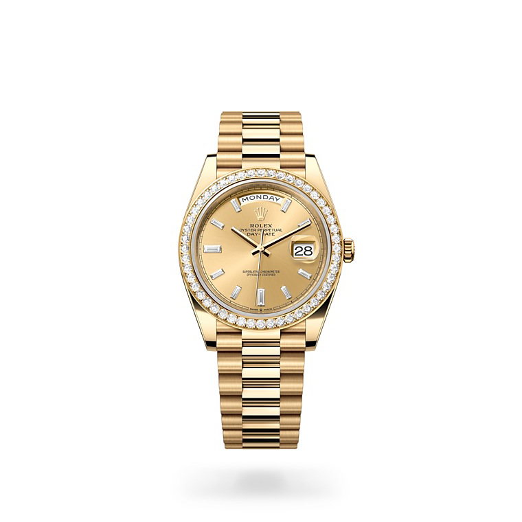 Rolex Day-Date 40 Oyster, 40 mm, yellow gold and diamonds in Quera
