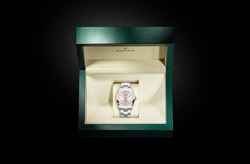 Estuche Reloj Rolex Oyster Perpetual 34 acero Oystersteel y esfera rosa Quera