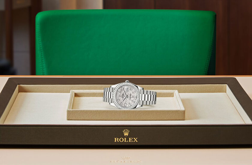 Rolex Day-Date 40 white gold and diamonds with Meteorite dial set with diamonds in Quera