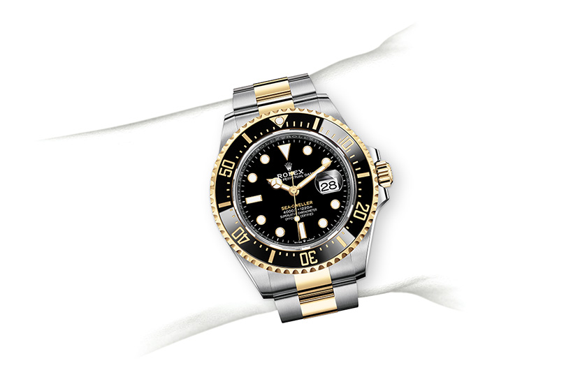 Simulación muñeca Reloj Rolex Sea-Dweller de acero Oystersteel, oro amarillo y esfera negra en Quera